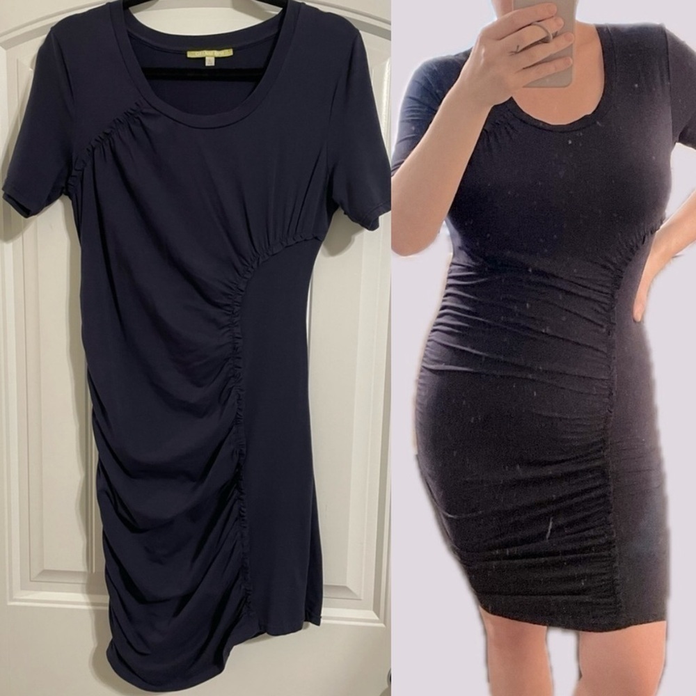 Gianni Bini Women’s Bodycon Midi Dress Large Navy Cotton Cocktail Party Holiday